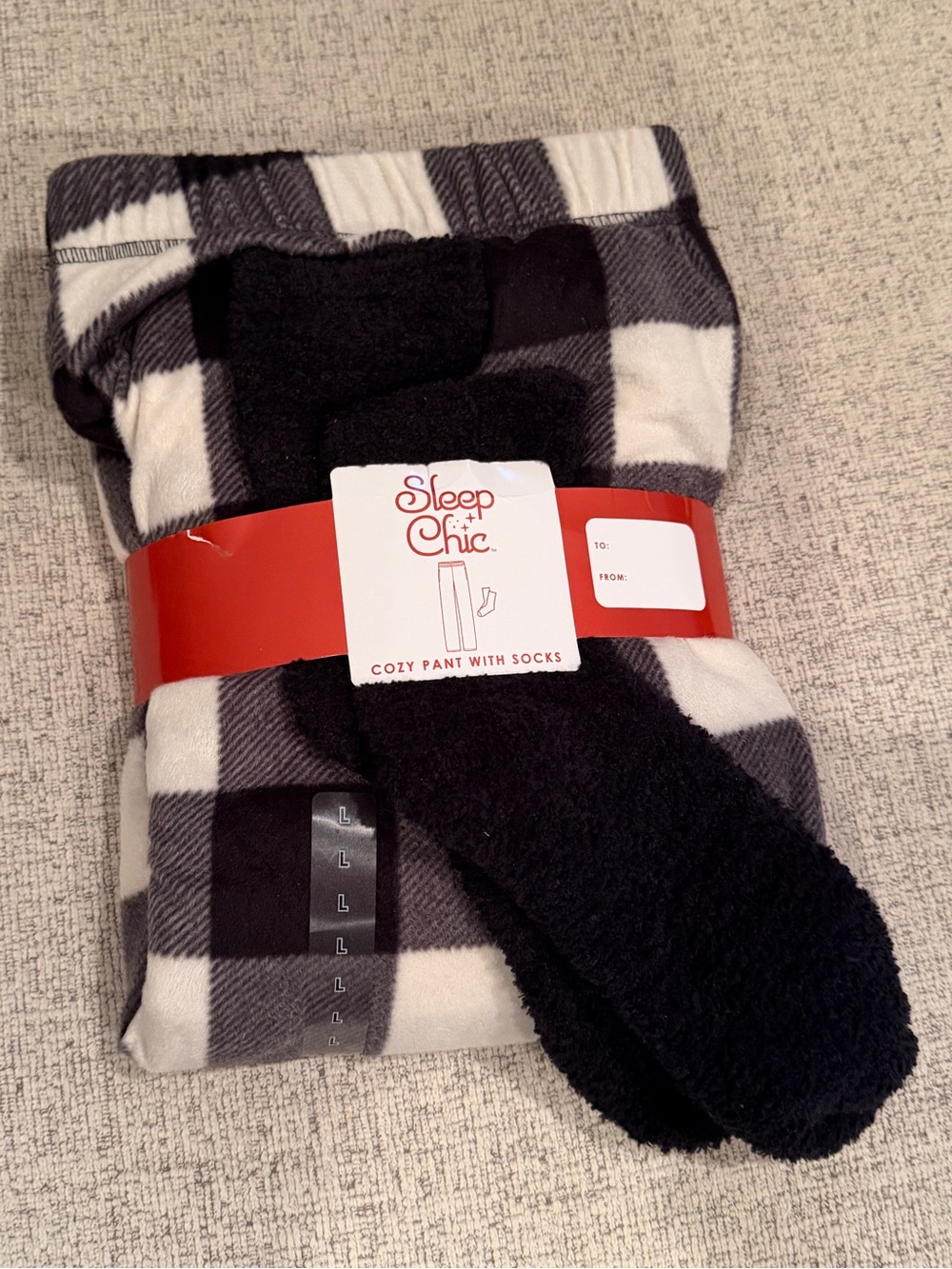 Sleep Chic Women’s Black & White Buffalo Plaid Cozy Pajama Pants with Socks